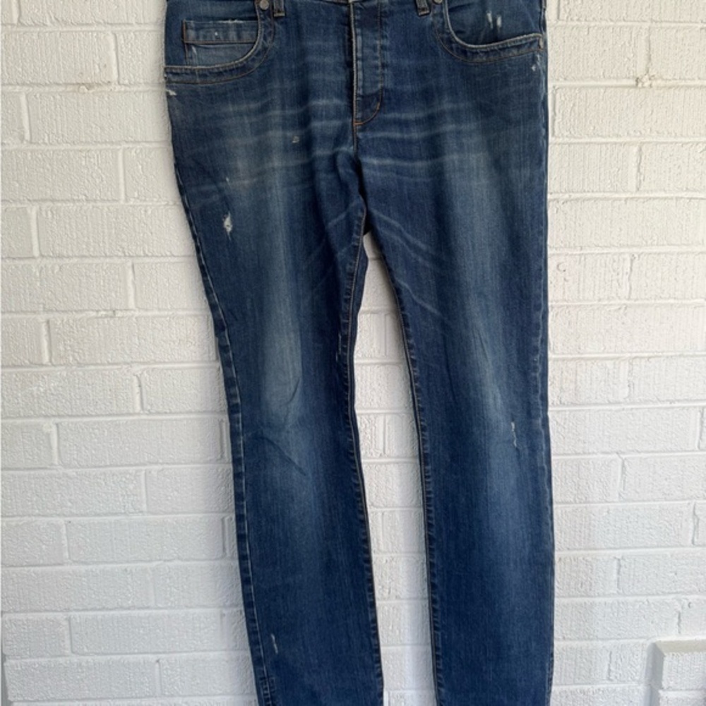 Dirk Bikkembergs Slim Blue Jeans with Distressed Details